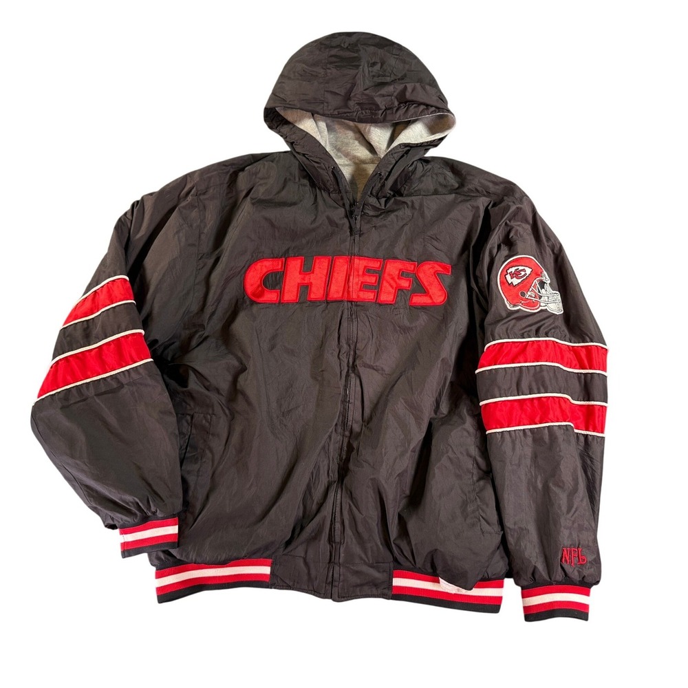 NFL Kansas City Chiefs Reversible Jacket Mens XL Black Red Hooded Full Zip Lined